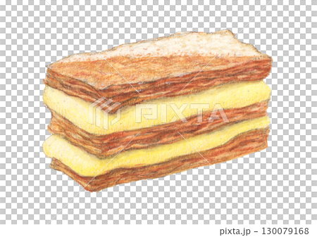 シンプルなミルフィーユ 水彩色鉛筆イラスト シンプルなミルフィーユ 水彩色鉛筆イラスト 130079168