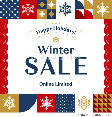 広告テンプレート／雪の結晶のタイル模様のフレーム（マルチカラー）（正方形） 130079225