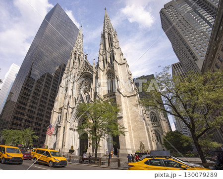 St. Patrick's Cathedral exterior view in New York City 130079289