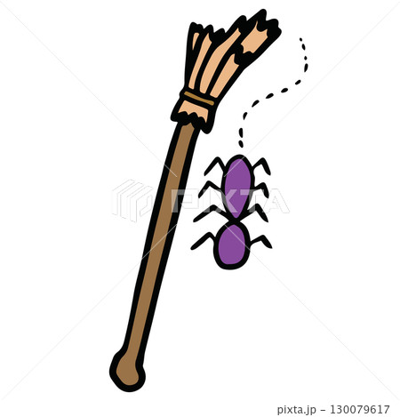 Hand drawn Halloween illustration of witch broom and spider for decoration, Halloween costume, cartoon character, comic, mascot, sticker, icon, patch, brooch, print, standee, trick or treat Hand drawn Halloween illustration of witch broom and spider for decoration, Halloween costume, cartoon character, comic, mascot, sticker, icon, patch, brooch, print, standee, trick or treat 130079617