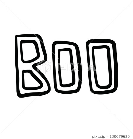 Hand drawn Halloween outline of BOO letters for decoration, campaign badge, Halloween party, icons, comic, trick or treat, post card, font, typography, text, message, calligraphy 130079620