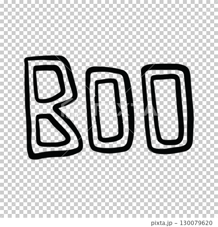Hand drawn Halloween outline of BOO letters for decoration, campaign badge, Halloween party, icons, comic, trick or treat, post card, font, typography, text, message, calligraphy 130079620