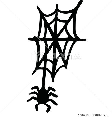 Hand drawn Halloween illustration of spider and spider web for decoration, Halloween costume, cartoon character, comic, mascot, sticker, icon, brooch, print, standee, trick or treat, animal 130079752