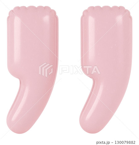 Translucent pink quotation marks with smooth glossy finish, designed in playful and modern style for creative use 130079882
