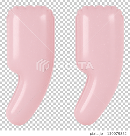 Translucent pink quotation marks with smooth glossy finish, designed in playful and modern style for creative use 130079882