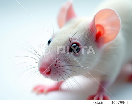 Soft Focused Closeup of a White Fancy Rat Pet Rodent 130079961