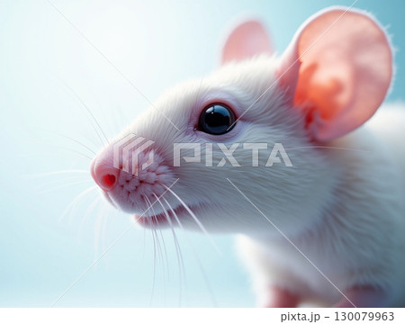 Close Up Soft Portrait of a Charming White Rat Animal 130079963