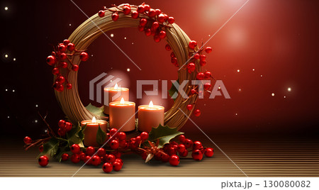 red candles on wooden background 130080082