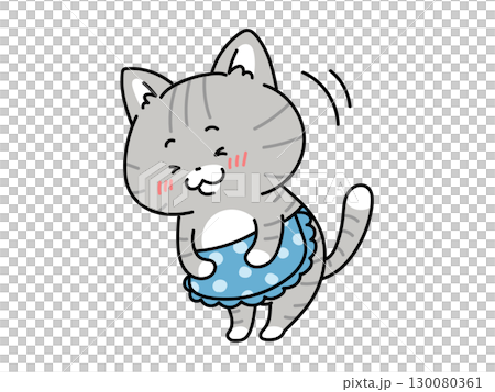 笑顔でお辞儀をするエプロン姿のねこちゃん 130080361