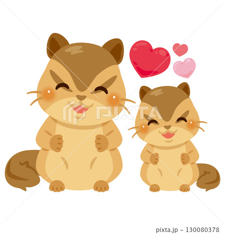 お座りした笑顔のリスの親子イラスト お座りした笑顔のリスの親子イラスト 130080378