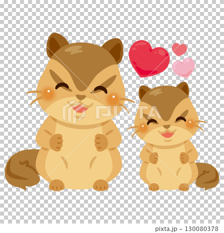 お座りした笑顔のリスの親子イラスト お座りした笑顔のリスの親子イラスト 130080378