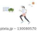 イヤフォンと水のボトルを持って朝ランニングする女性のイラスト 130080570