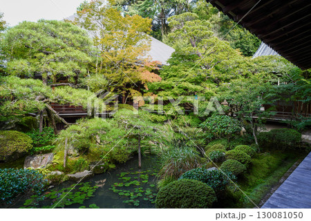 秋の気配が感じられる京都の寺院の境内 130081050