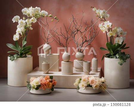 Elegant soft curves and textures in a minimalist sienna palette with floral accents Elegant soft curves and textures in a minimalist sienna palette with floral accents 130081128