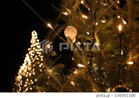 黒背景に浮き立つクリスマスイルミネーション 黒背景に浮き立つクリスマスイルミネーション 130081380