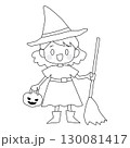 魔女の仮装をした女の子　線画 130081417