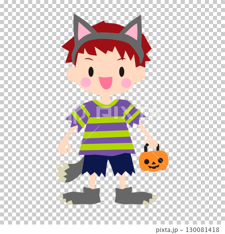 オオカミの仮装をした男の子のイラスト オオカミの仮装をした男の子のイラスト 130081418