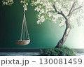 Swing designed for relaxation in nature-inspired decor with floral accents 130081459