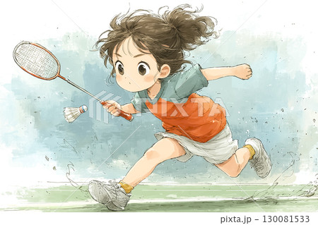 美優シリーズ：試合中のバドミントン選手 130081533