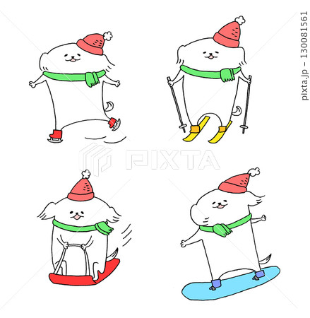 ウィンタースポーツを楽しむ犬のセット ウィンタースポーツを楽しむ犬のセット 130081561