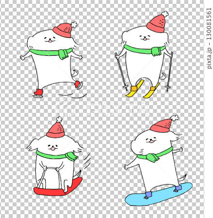 ウィンタースポーツを楽しむ犬のセット ウィンタースポーツを楽しむ犬のセット 130081561