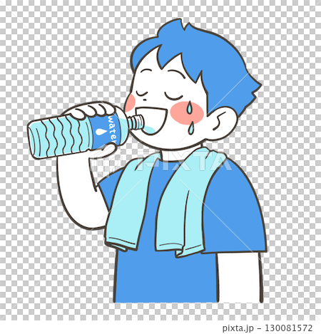 ペットボトルの水を飲む男の子 130081572