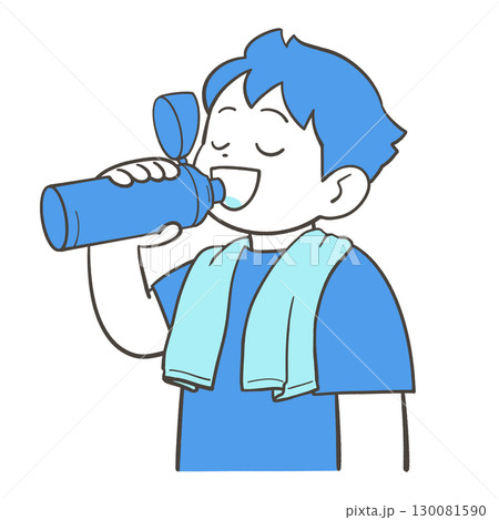 水筒で水を飲む男の子 130081590