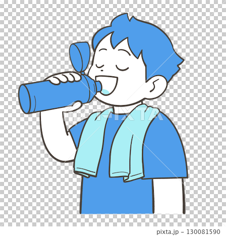 水筒で水を飲む男の子 130081590
