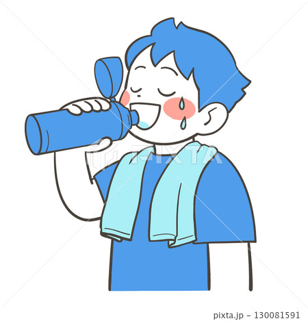 水筒で水を飲む男の子 130081591
