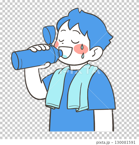 水筒で水を飲む男の子 130081591