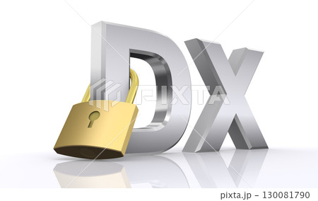 DXのセキュリティイメージ、DXのテキストと南京錠 130081790