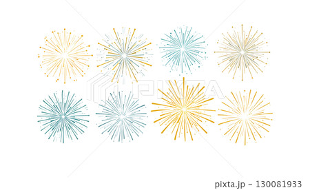Colorful fireworks background on white background Colorful fireworks background on white background 130081933