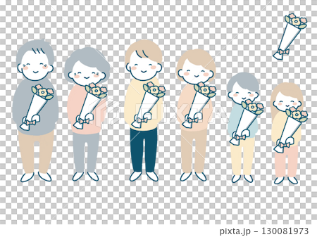 一組微笑的人手捧花束的插圖 130081973