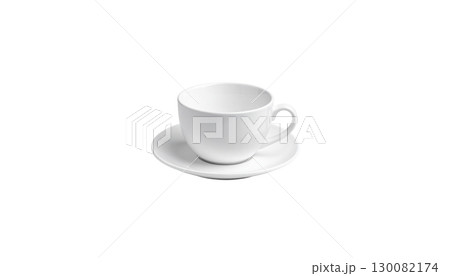 White hot coffee or tea cup with saucer. Glass with breakfast drink isolated on white background. 130082174