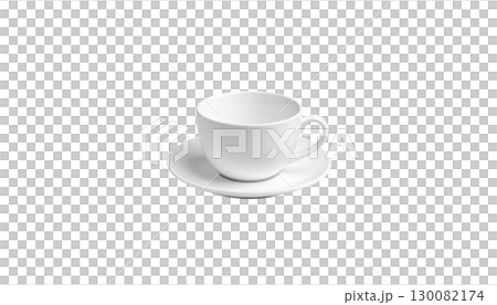 White hot coffee or tea cup with saucer. Glass with breakfast drink isolated on white background. 130082174