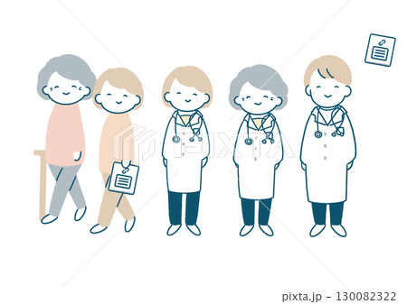 患者さんとほほえむお医者さんのイラストセット 130082322