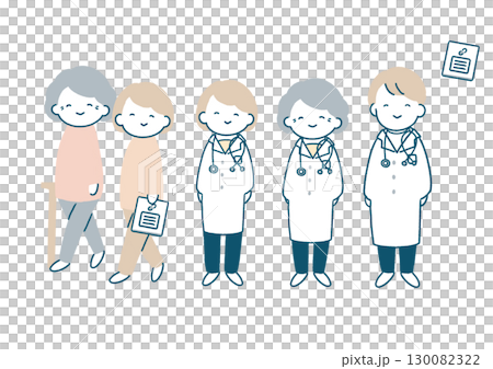 Illustration set of a smiling doctor and patient 130082322