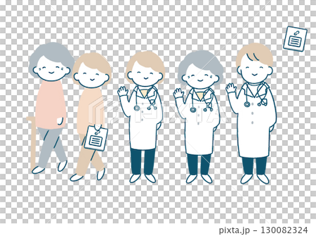 Illustration set of a doctor waving hands with an elderly patient 130082324