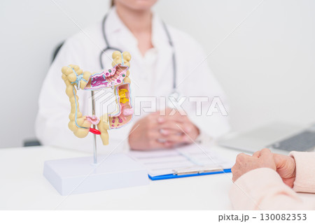 Elderly woman Patient consultation with doctor for Colon disease, Large Intestine, Colorectal cancer, Ulcerative colitis, Diverticulitis, Irritable bowel syndrome, Digestive system and Healthcare Elderly woman Patient consultation with doctor for Colon disease, Large Intestine, Colorectal cancer, Ulcerative colitis, Diverticulitis, Irritable bowel syndrome, Digestive system and Healthcare 130082353