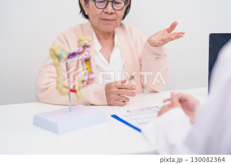 Elderly woman Patient consultation with doctor for Colon disease, Large Intestine, Colorectal cancer, Ulcerative colitis, Diverticulitis, Irritable bowel syndrome, Digestive system and Healthcare Elderly woman Patient consultation with doctor for Colon disease, Large Intestine, Colorectal cancer, Ulcerative colitis, Diverticulitis, Irritable bowel syndrome, Digestive system and Healthcare 130082364