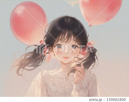 水彩で描いた風船と女の子のイラスト12 130082800