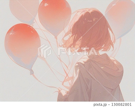 水彩で描いた風船と女の子のイラスト11 130082801