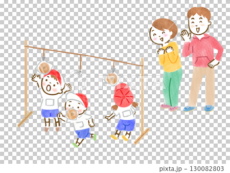 手繪插畫,描繪了運動會上孩子們參加吃麵包比賽的場景,父母在旁邊為他們加油。 手繪插畫,描繪了運動會上孩子們參加吃麵包比賽的場景,父母在旁邊為他們加油。 130082803