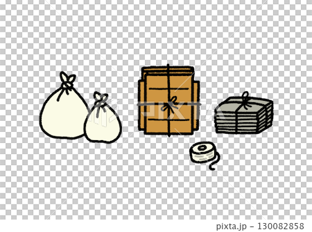 Garbage bag, cardboard, newspaper, set, hand-drawn, simple, cleaning, illustration material 130082858