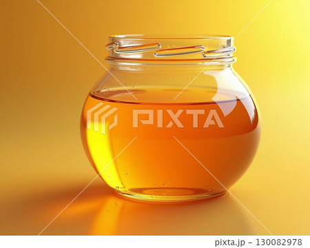 Modern Minimalist Jar of Honey on a Golden Background Still Life Modern Minimalist Jar of Honey on a Golden Background Still Life 130082978
