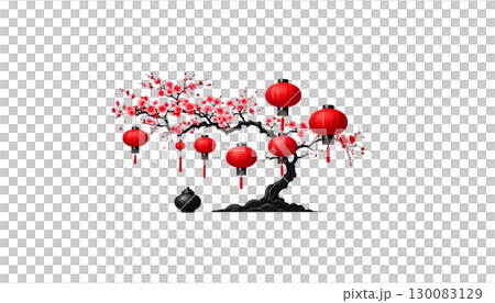 Chinese New Year lantern tree and decorations on white background Chinese New Year lantern tree and decorations on white background 130083129