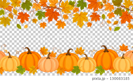 This vector illustration captures the essence of autumn and Thanksgiving with its vibrant orange pumpkins, gourds, and This vector illustration captures the essence of autumn and Thanksgiving with its vibrant orange pumpkins, gourds, and 130083185