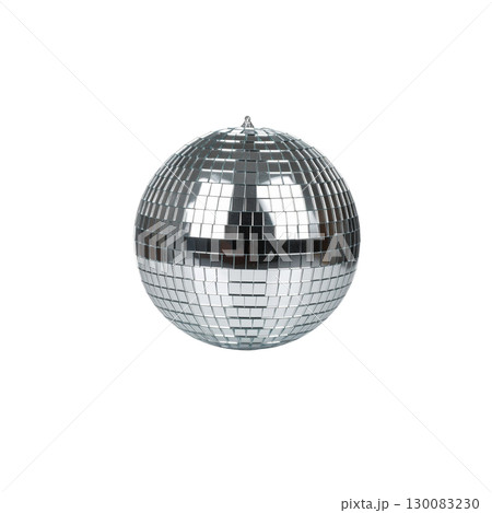 Disco ball reflecting retro lights isolated on white background 130083230