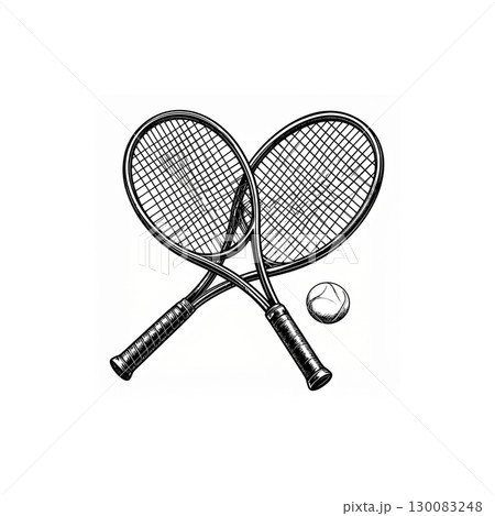 Tennis racket with ball isolated on white background 130083248