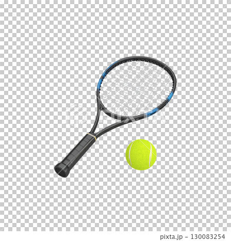 Tennis racket with ball isolated on white background 130083254